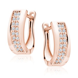 Cercei argint placati cu aur roz cu tortita si pietre DiAmanti Z0785DERG_W-DIA (Argint 925‰ 3,1 g.)